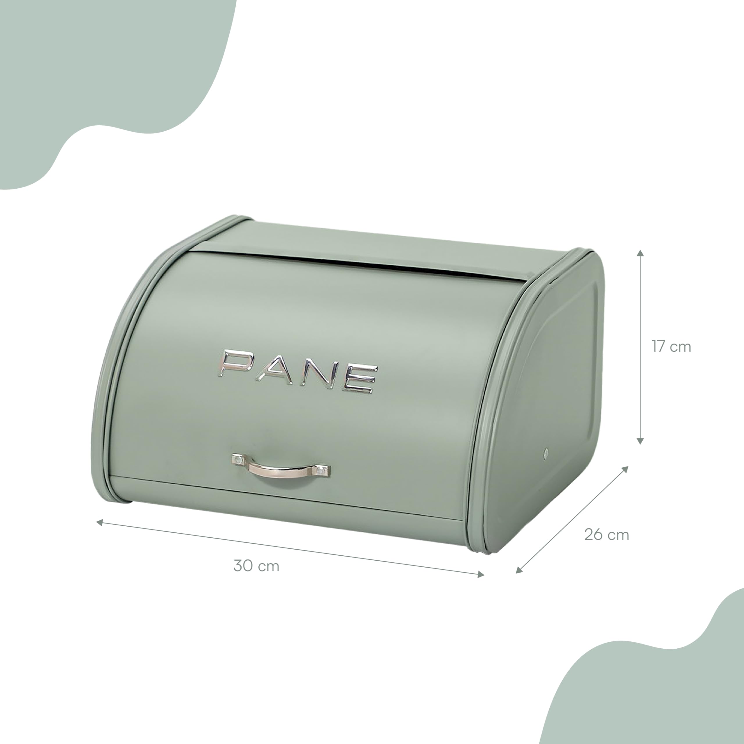 Baroni Home Portapane in Metallo con Coperchio con Maniglia, Design Moderno per Tavola e Cucina, Linea Salvia, 30x26x17 cm