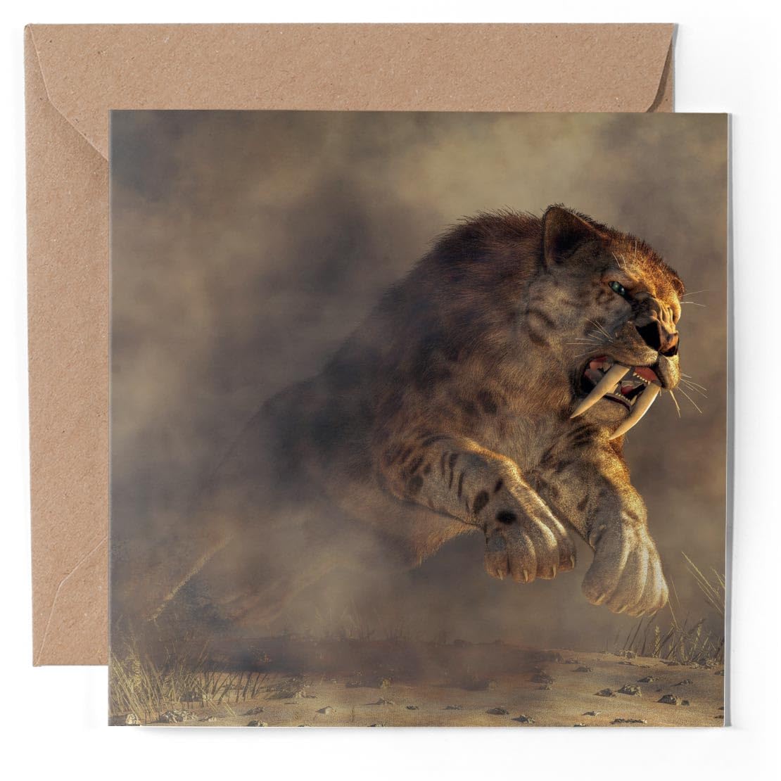 1 x Greeting Card - Saber Tooth Tiger Cat Smilodon Dino - Blank Birthday Celebration Anniversary #51951