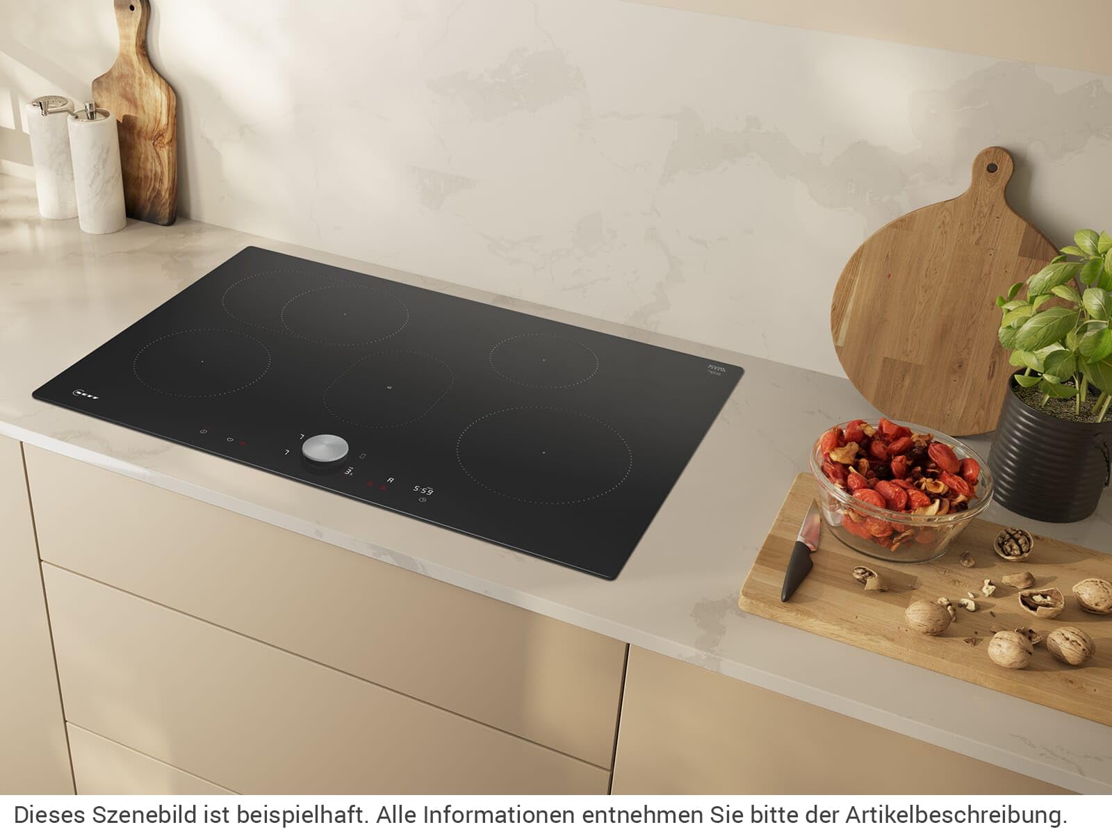 NEFF T58PTF1L0 N 90 Placa de inducción, vitrocerámica autosuficiente de 80 cm de ancho, Twist Pad, Home Connect, Smart Hood Automatic, Powerstufe, color negro