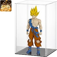 Vista 21 de LASOA Vitrina de acrílico – Pequeña caja de exhibición para coleccionables, figuras, recuerdos, escaparate transparente con base negra, contenedor
