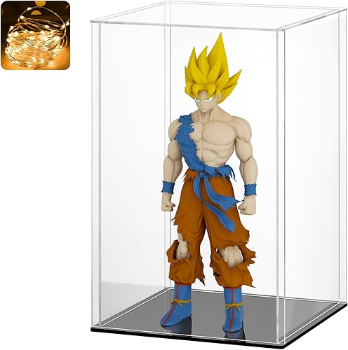 Miniatura 21 de LASOA Vitrina de acrílico – Pequeña caja de exhibición para coleccionables, figuras, recuerdos, escaparate transparente con base negra, contenedor