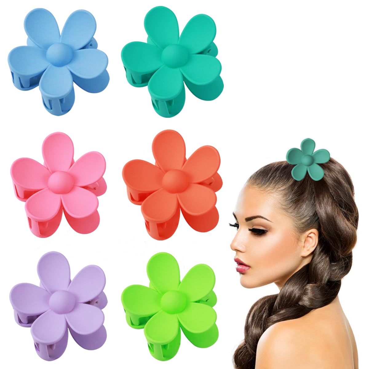6 Piezas Hair Claw Flower, Pinzas Pelo Mujer con Forma de Flor, Mate Pinzas for el Pelo Flores, Pinzas Pelo Grandes Mujer Antideslizantes para Las Mujeres Thick/ThinHair, Accesorios