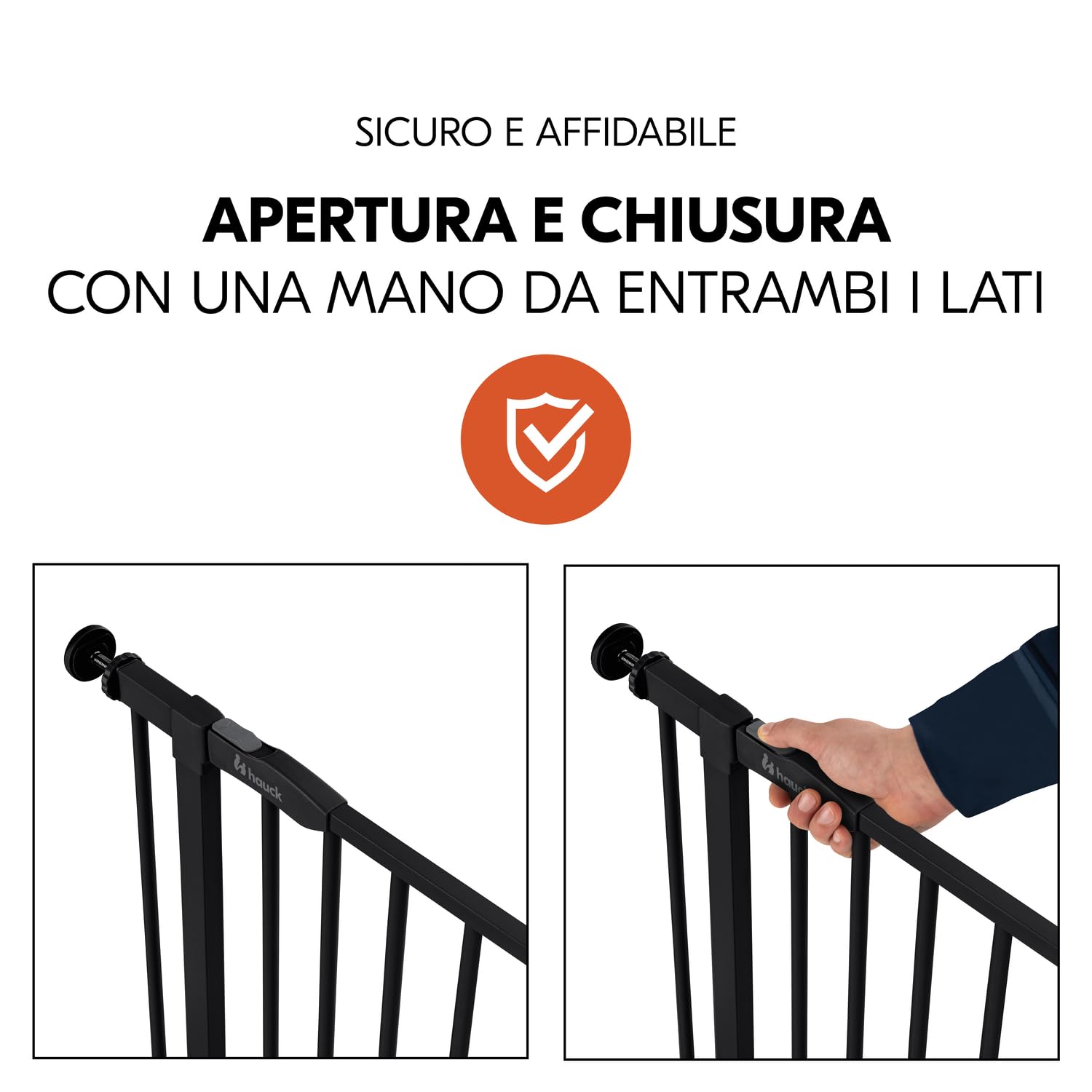 hauck Cancelletto di Sicurezza per Bambini Open N Stop 2 - Cancelletto per Bambini per aperture da 75-80 cm, Apertura con Una Sola Mano Su Entrambi i Lati, Chiusura Manuale - Metallo, Nero