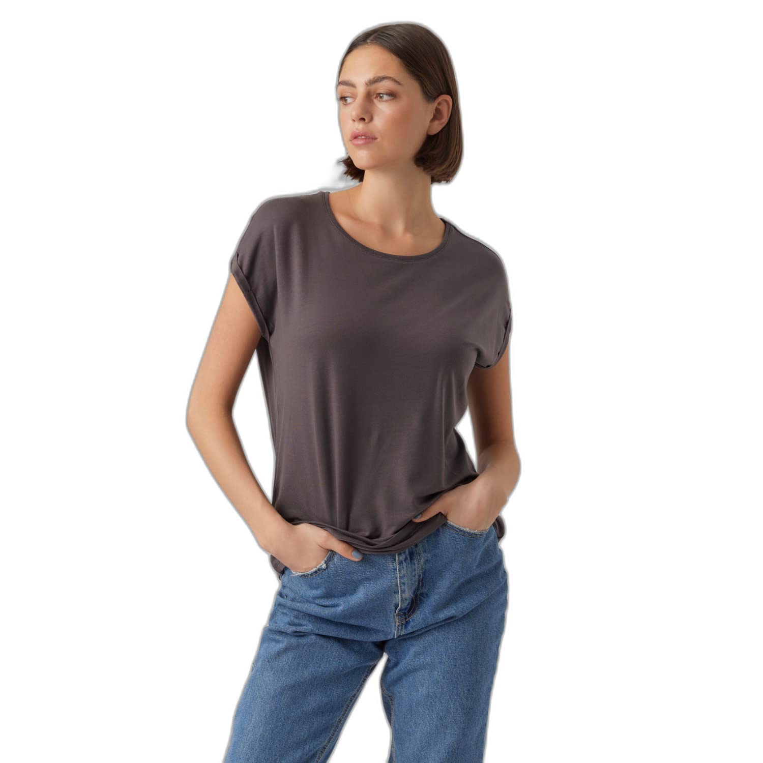 VERO MODA Damen Vmava Plain Ss Top Gajrs Noos T-Shirt, Asphalt, XXL