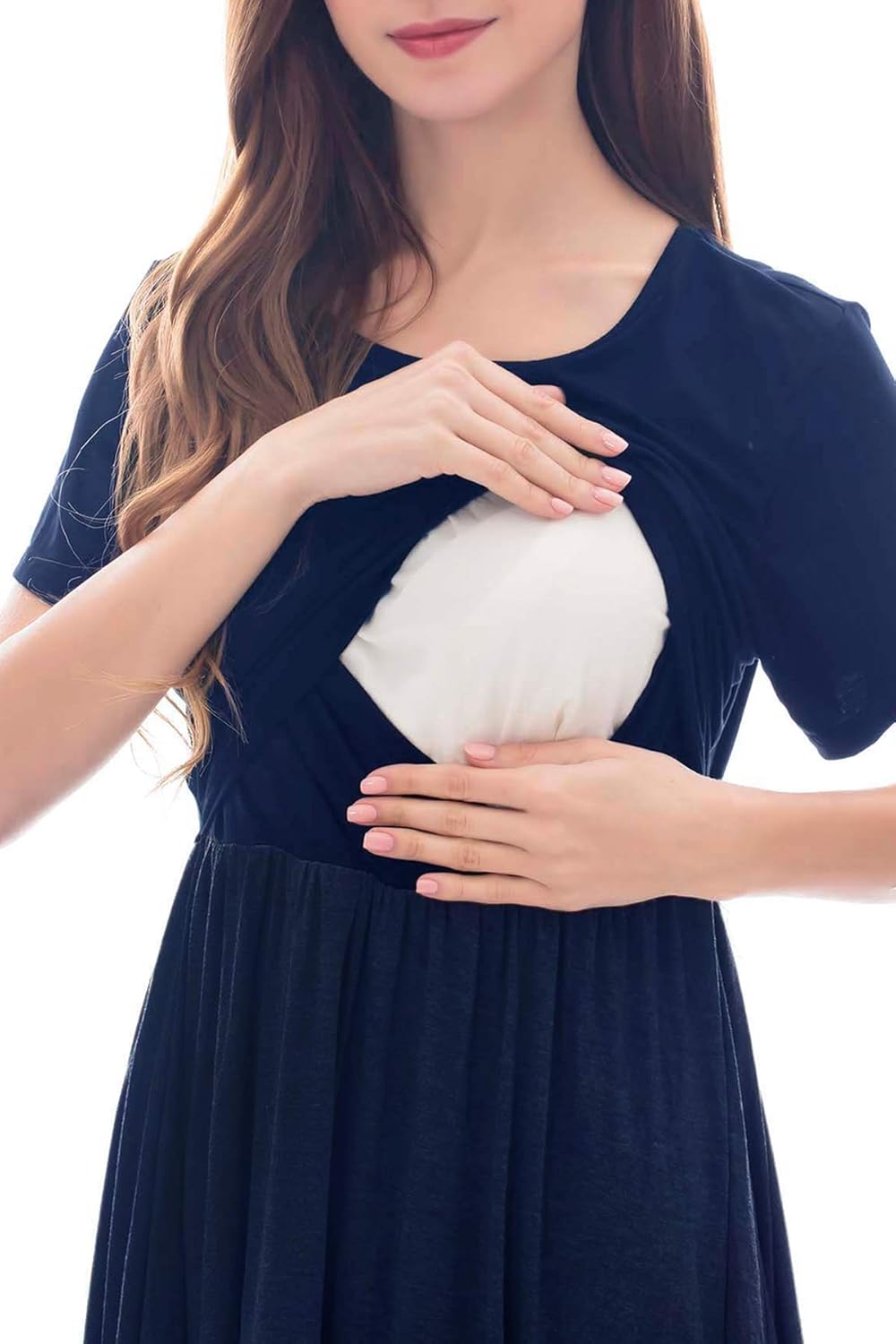 Smallshow Women's Short Sleeve Patchwork Nursing Dresses for Breastfeeding - Image 2