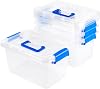 FUNSUEI Set of 4 Clear Plastic Storage Boxes with Lids, 4L Stackable Organizer for Kitchen & Craft Supplies Sorting