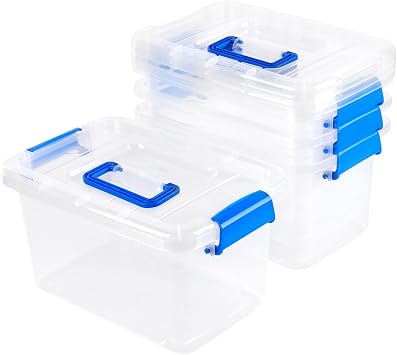 FUNSUEI Set of 4 Clear Plastic Storage Boxes with Lids, 4L Stackable Organizer for Kitchen & Craft Supplies Sorting