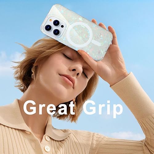 Miniatura 8 de Funda MagSafe compatible con iPhone 15 Pro Max para mujeres y niñas, funda magnética de ópalo perlado con purpurina iridescrent para iPhone 15 Pro