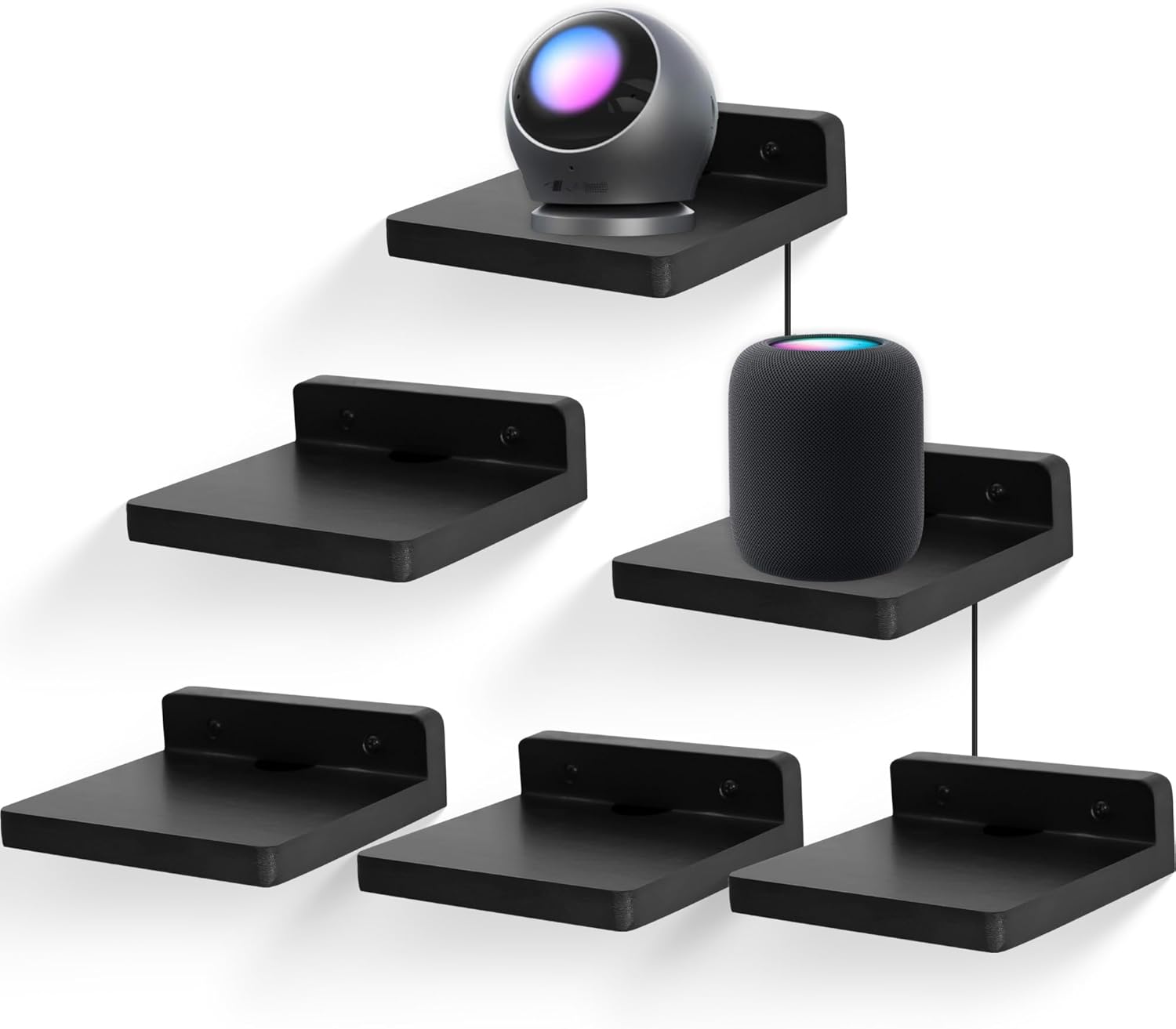 Small Floating Shelf for Wall,5 Inch Wooden Wall Shelf Set of 6,Mini Speaker, Baby Monitor,Cameras，Figurines Display Stand, for Bedroom, Gaming Room, Living Room, Bathroom, Office(Black)