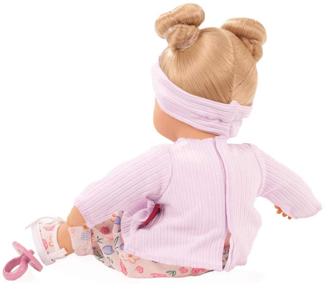 Götz 2320955 Muffin BliBlaBlume Puppe 33 cm Babypuppe Blaue Schlafaugen | 7-tlg, blonde Haare, Weichkörper, für Kinder ab 3 Jahren, frisierbar, waschbares Haar, mit Schnuller, Haarband und Sneakers