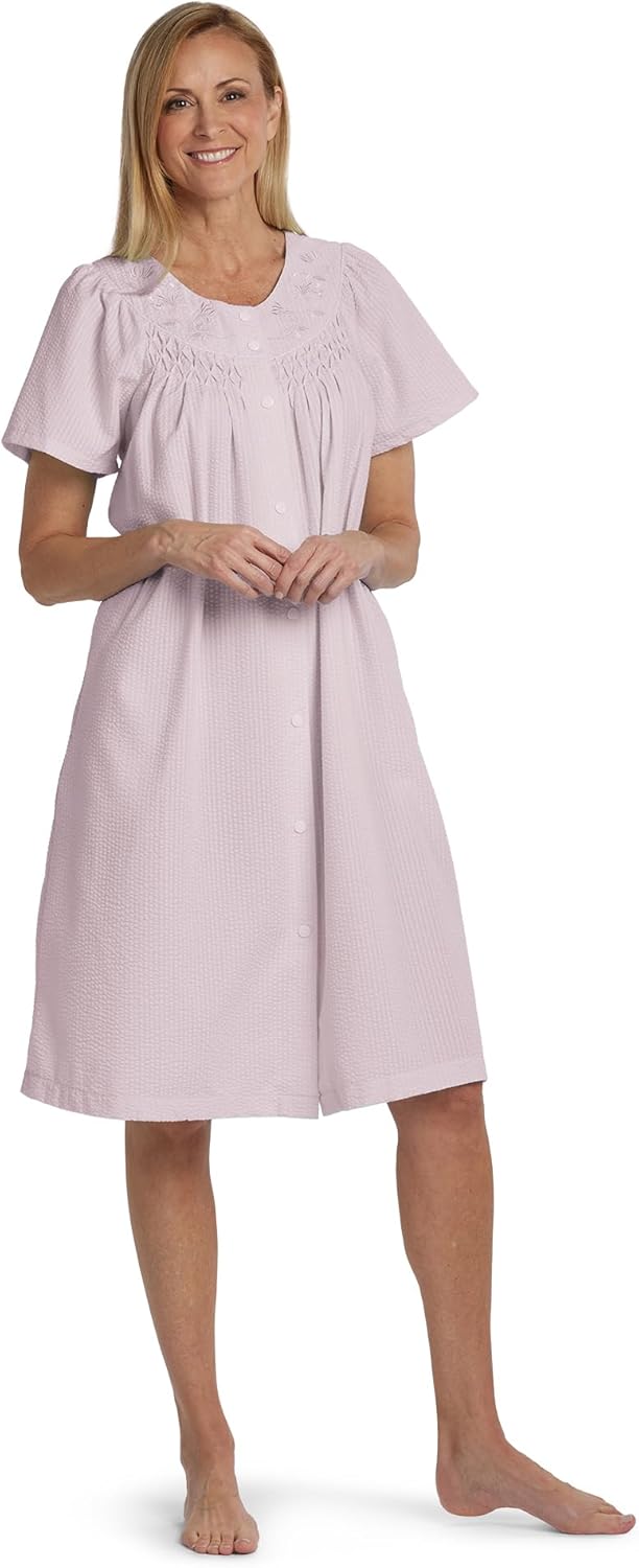 Miss Elaine Women's Seersucker Long Zip Robe 868601
