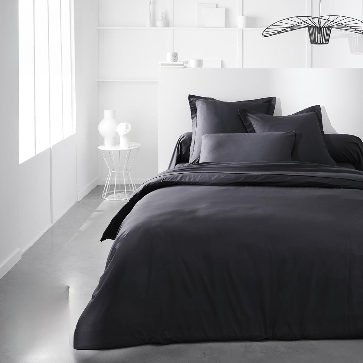 Housse de couette lit double 220 X 240 cm gris fusain pour chambre cocooning