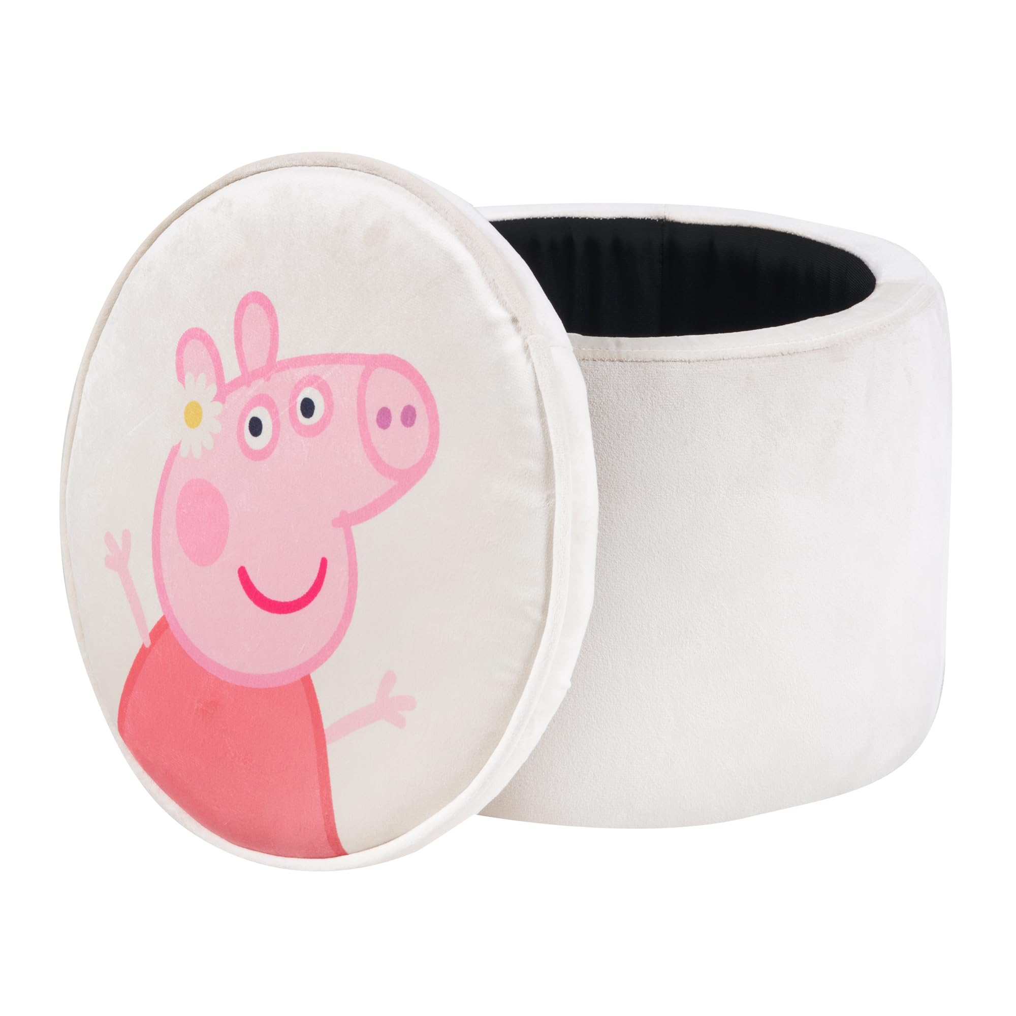 roba Pouf Coffre Bébé Rond Peppa Pig en Velours - Boîte de Rangement pour Enfant dès 18 Mois - Couvercle Amovible - Repose-Pieds Rembourré - Nettoyage Facile - Beige / Motif Truie
