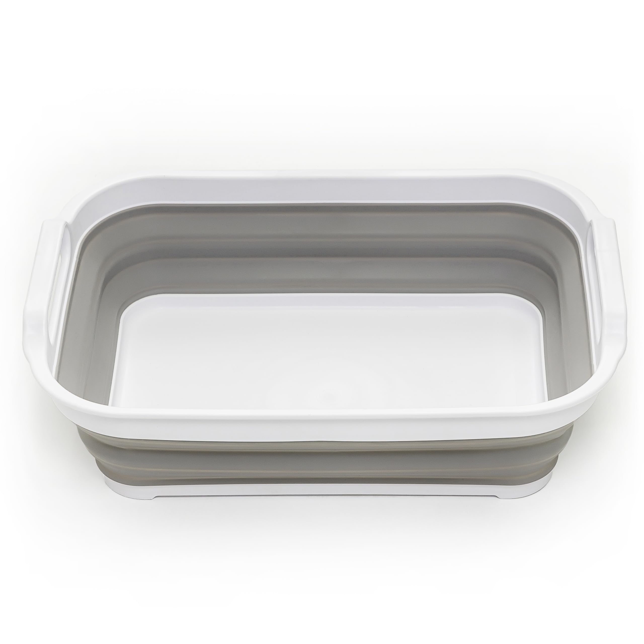 SAMMART Collapsible Tub - Foldable Dish Tub - Portable Washing Basin - Space Saving Plastic Washtub (Size M, White/Grey)