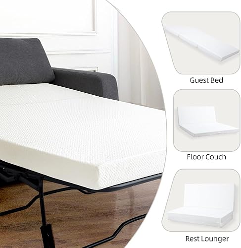 Miniatura 5 de Colchón plegable, cubrecolchón de espuma viscoelástica de gel triple plegable de 4 pulgadas con bolsa de almacenamiento, colchón plegable para