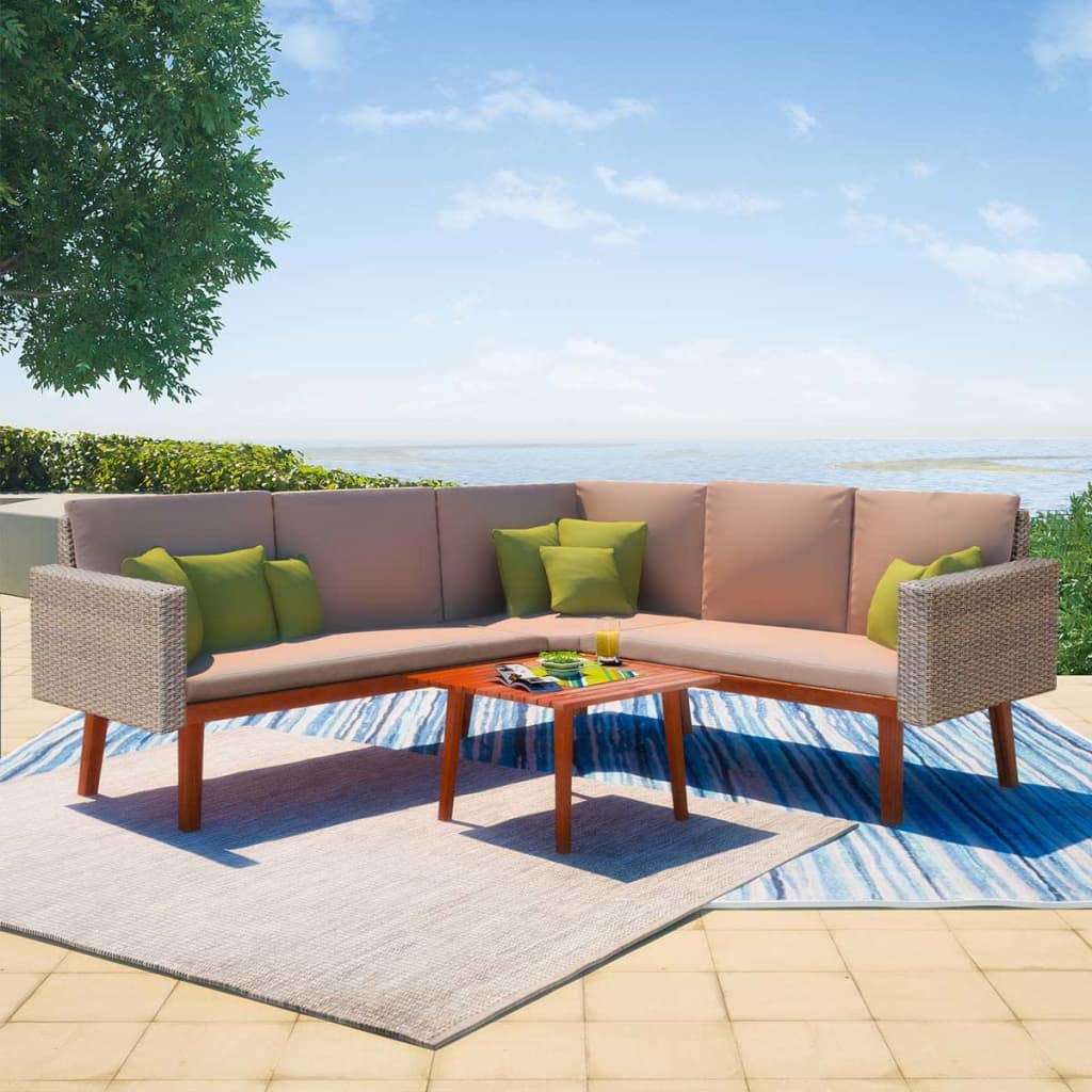 Set Divani da Giardino 4 pz con Cuscini Polyrattan Grigio per Terrasse Balcone Patio e Veranda Spaziosi
