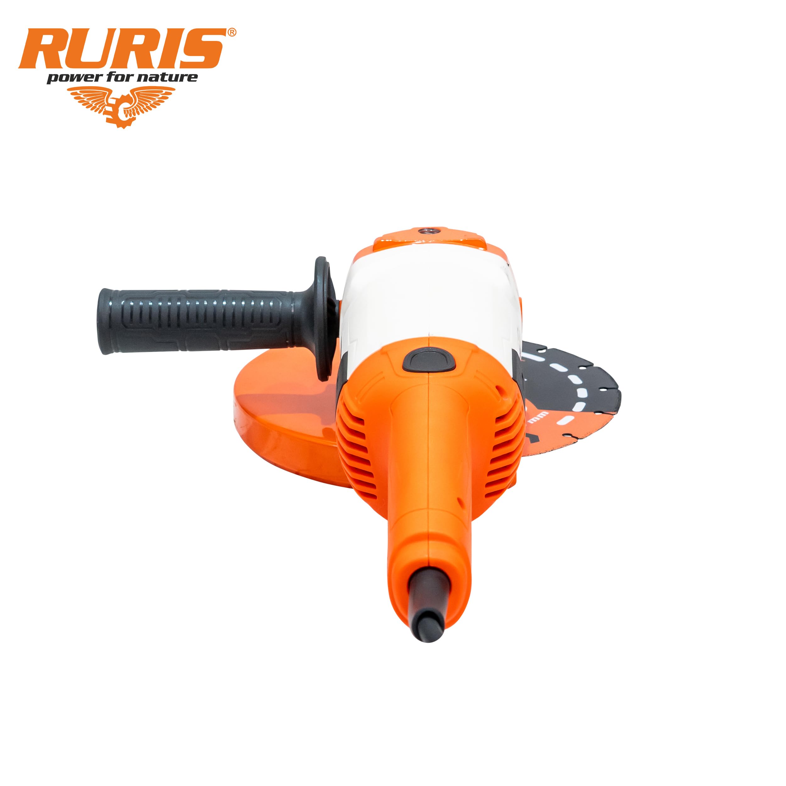 RURIS Amoladora angular eléctrica RA2400S 2400W, disco de 230 mm, Soft Start, mango suave agarre ajustable, potente herramienta para corte y pulido de metal, hormigón, piedra, madera