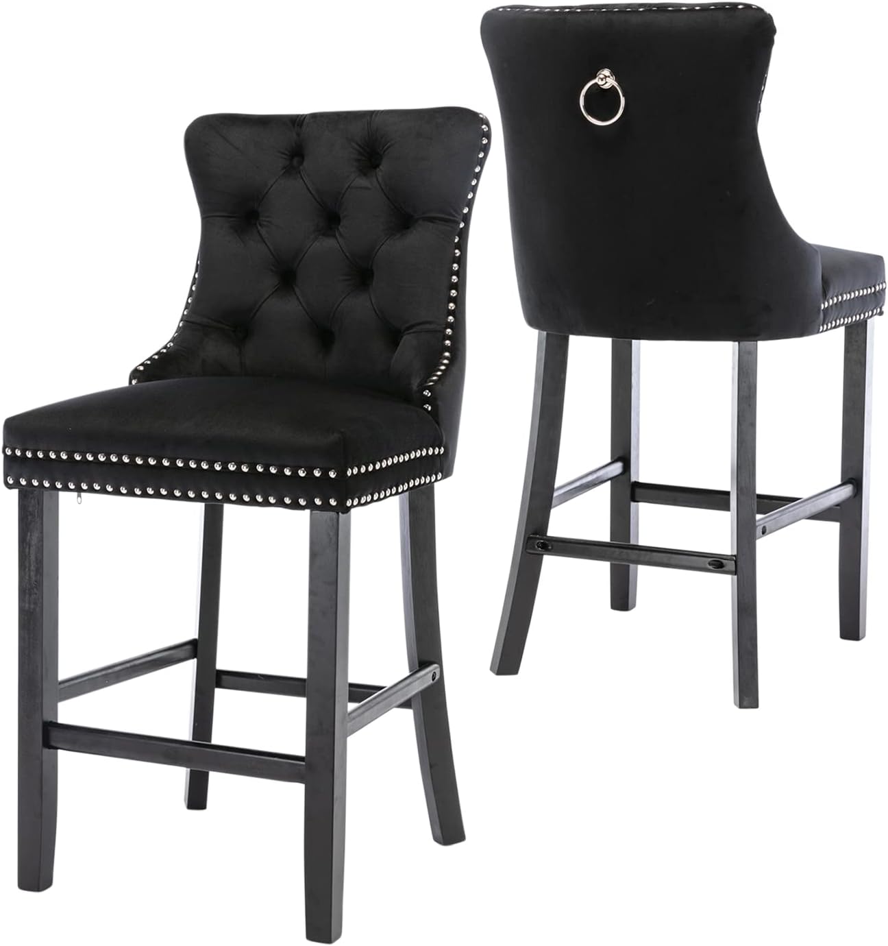 Kiztir Counter Height Bar Chairs Set of 2, 27" Modern Velvet Bar Stools with Button