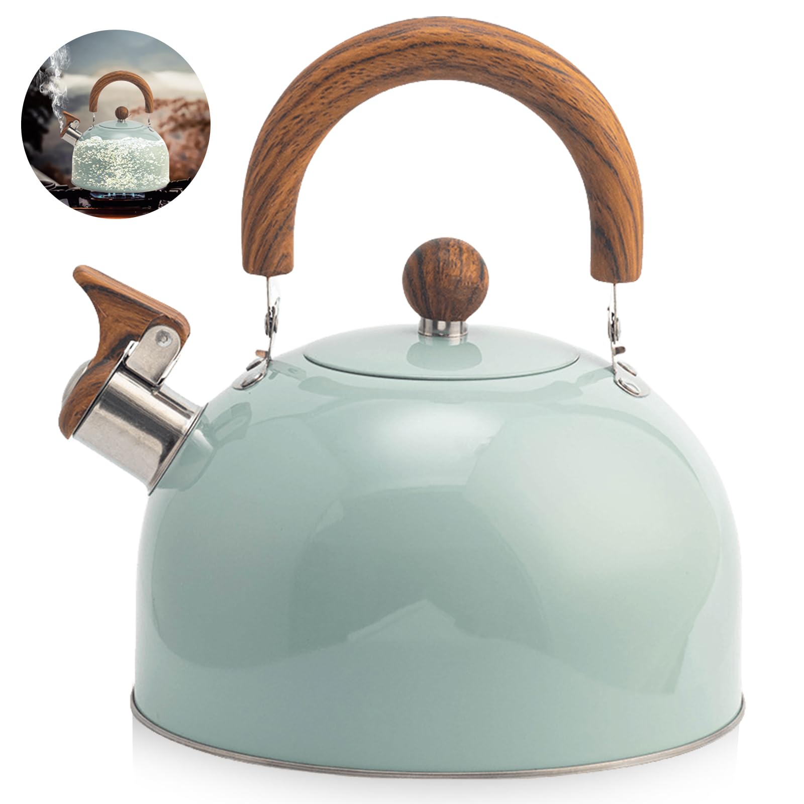 Hervidor de agua de 3 L, acero inoxidable, estilo retro, para todo tipo de cocinas, flautas, silbato con asa, tetera con silbato automático, hervidor de agua moderno de inducción para cocina de gas e
