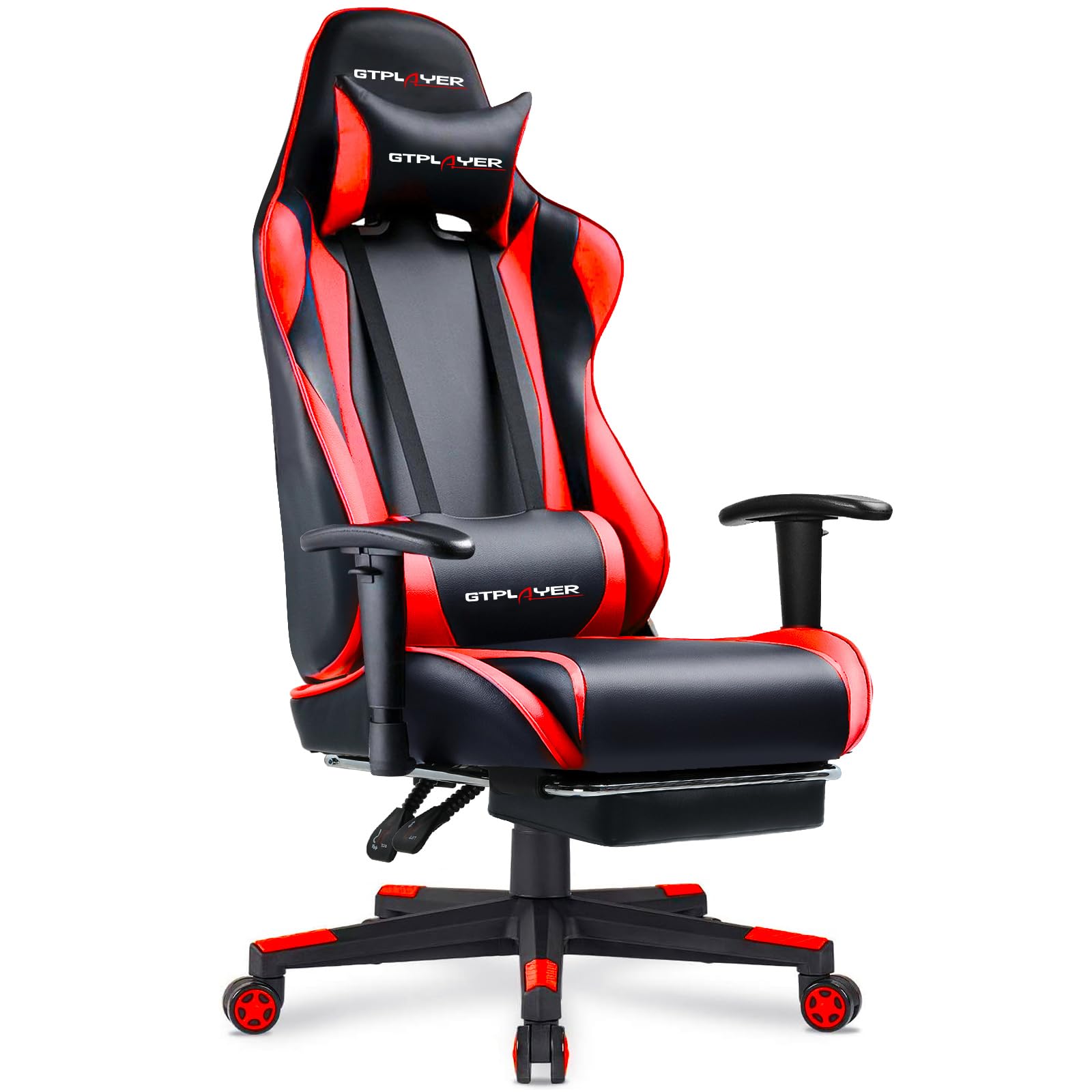 GTPLAYER Gaming Chair with Footrest, Ergonomic Computer Game Desk Chair, Reclining Gamer Chair Seat Height Adjustment, Swivel Rocker with Headrest and Lumbar (Brickred)