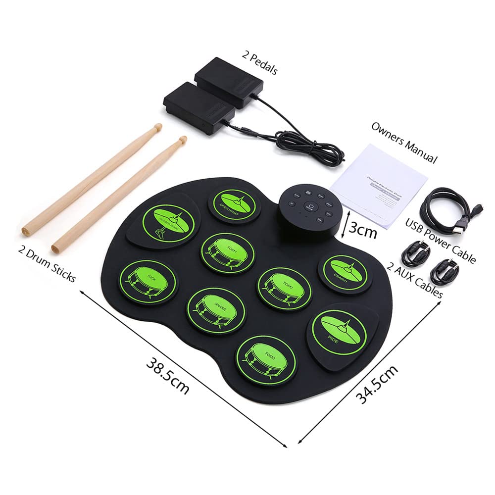 Btuty Set di Batterie Elettroniche - Kit di Batteria di Azionamento Digitale Sensibile al Tatto 9 Pad Batteria 2 Pedali (Senza Altoparlanti)