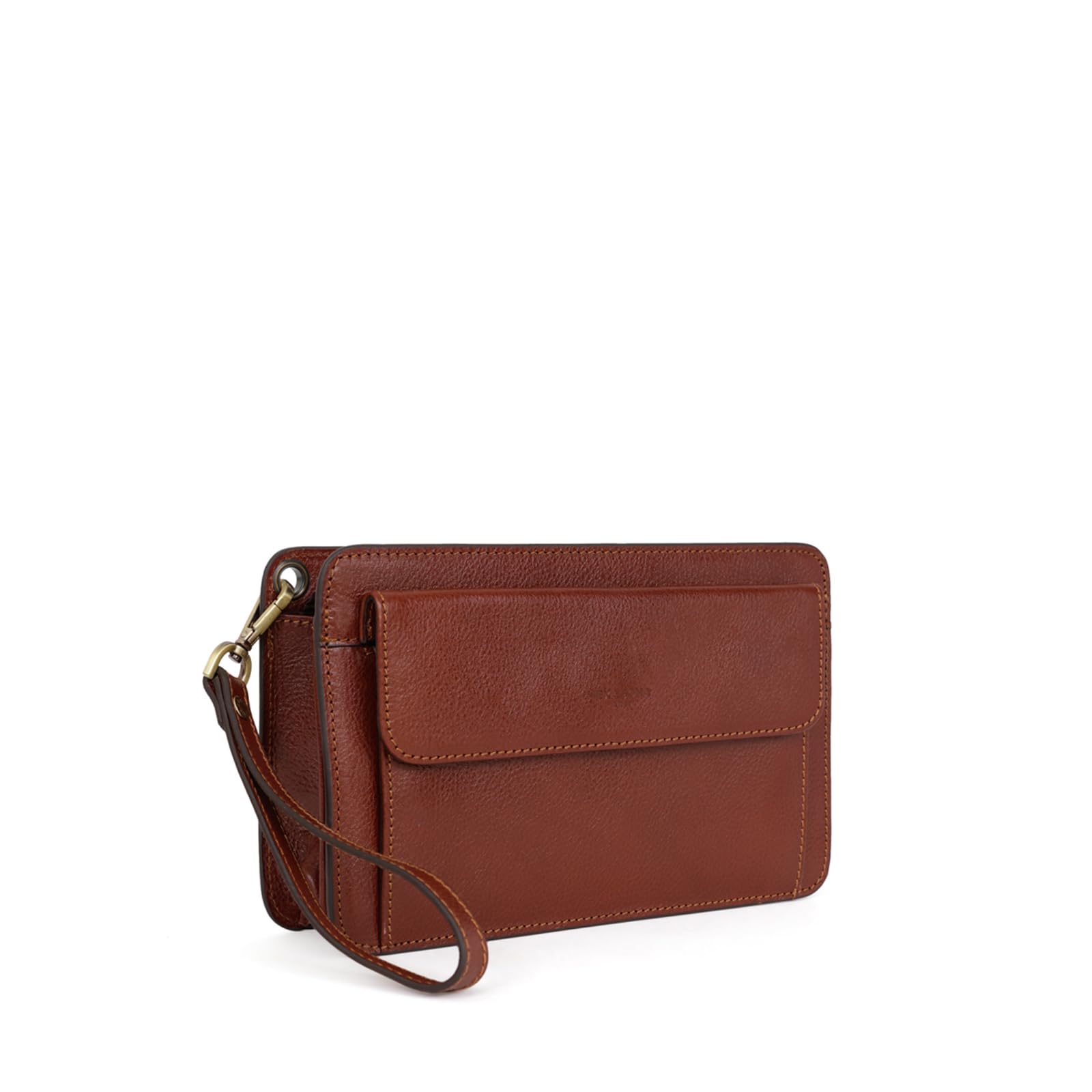 Hexagona - Pochette dragonne - Compatible téléphone portable - Pour Homme - Collection République - Marron - En cuir de vachette végétal collet