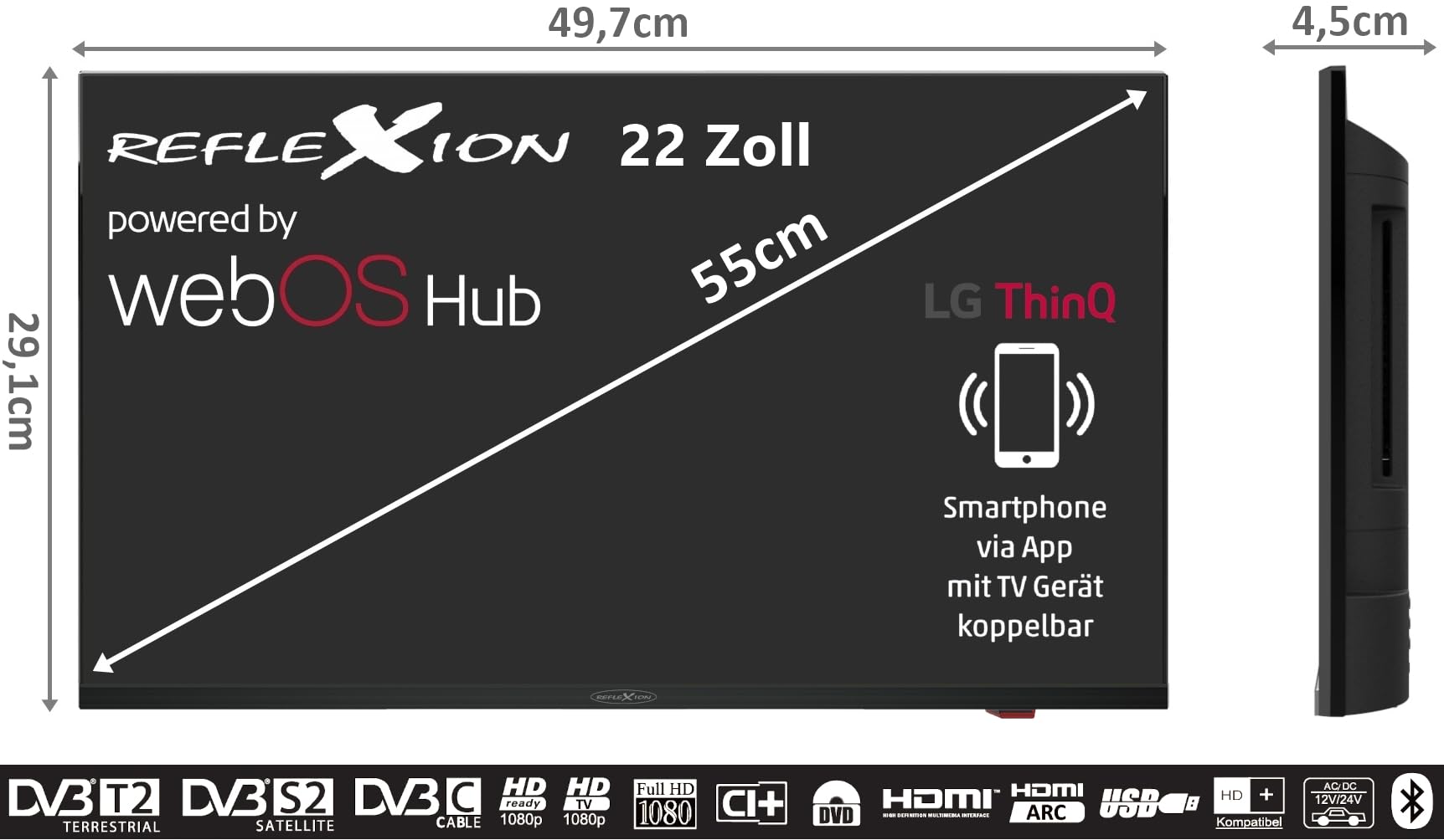 Reflexion LDDX22IBT-Black Smart LED Fernseher / 55cm 22 Zoll – Bild 3