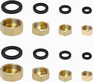 Tapón Ciego de Latón 8 Piezas 3/8 1/2 3/4 1 Pulgada Tapón Tubería con 10 Arandelas de Goma para Conexión de Tubería, Lavadora 3/8 1/2 3/4 Hembra Tapon Fontaneria 1 Pulgada