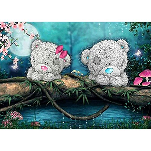 Greatmin DIY 5D Diamond Painting, Crystal Rhinestone Embroidery Pictures Arts Craft for Home Wall Decor Patch Bear by The River 11.8 x 15.7
