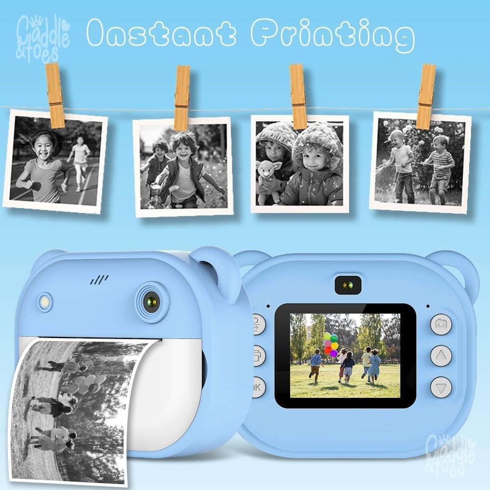 Kids Instant Print Camera – Mini Digital HD Photo & Video Camcorder with Games | Fun Learning Toy for Boys & Girls Ages 4-18 | Includes 2 Print Rolls – Ideal Gift for Kids (Blue) 3