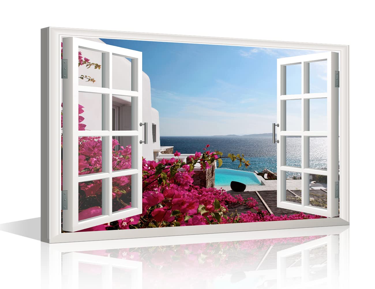 TISHIRON Canvas Wall Art 3D Window View Summertime Art Beach Seaside Picture for Home Office Bathroom Bedroom Stretched Giclee Framed Print Ready to Hang 16x24inch — view 30