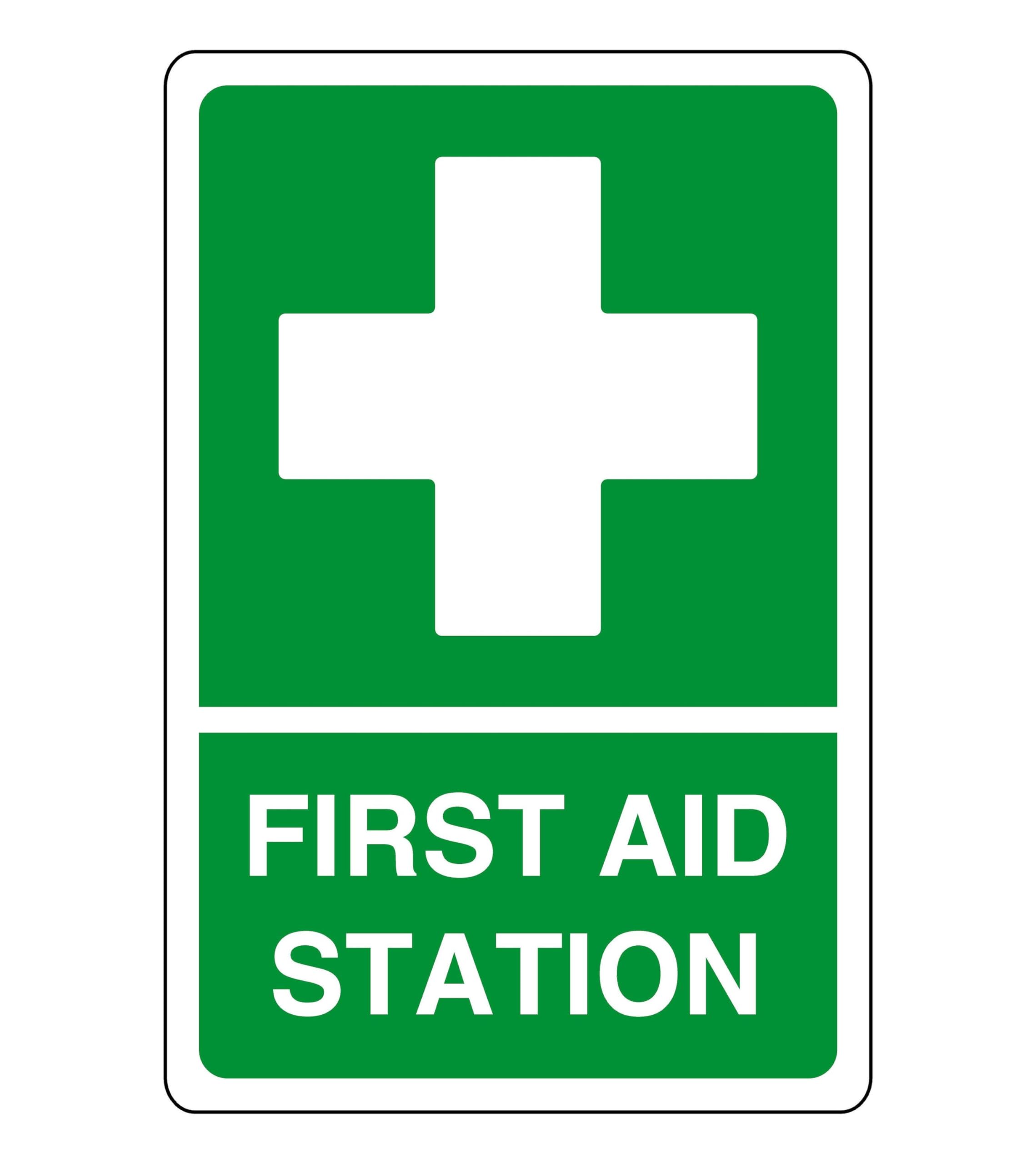 First aid station - safety sign - AED sign, first aid stickers, first aid kit - High tack self-adhesive sticker (300mm x 200mm) Viewing Distance within 7m.