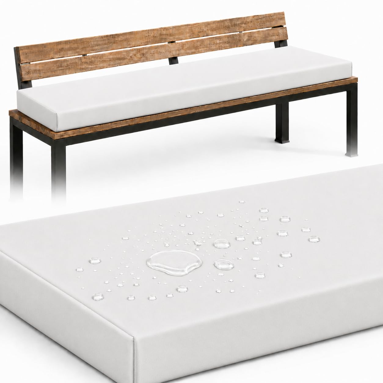 Coussin de banc imperméable en mousse 50D pour terrasse et cuisine - Doux et antidérapant - Pour 2/3 places - Blanc - 70 x 30 x 5 cm - Utilisation en extérieur/intérieur