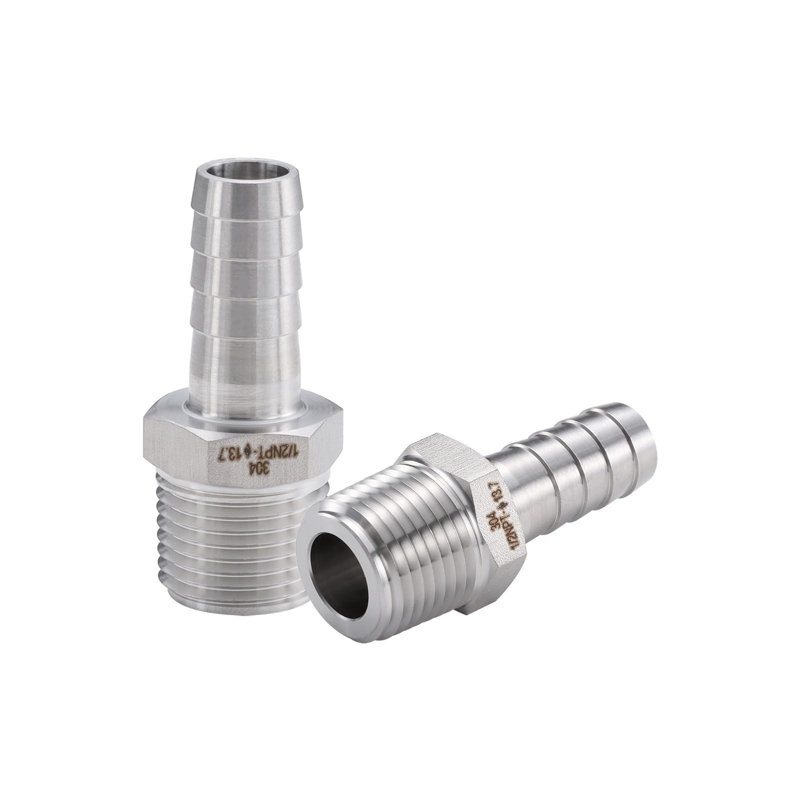Walkinginrain 304 Stainless Steel Hose Fitting, 1/2" Barb x 1/2" NPT Male Thread, Air & Water Fuel Connector, 2-Pack