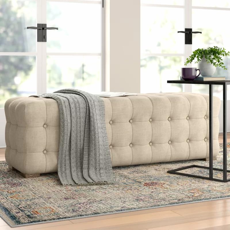 Huskins Unupholstered Bench Sofa couches Ottoman Bench 2 Seater Sofa Chaise Lounger Pouffe for Living Room Bedroom Office (Beige)-image-15