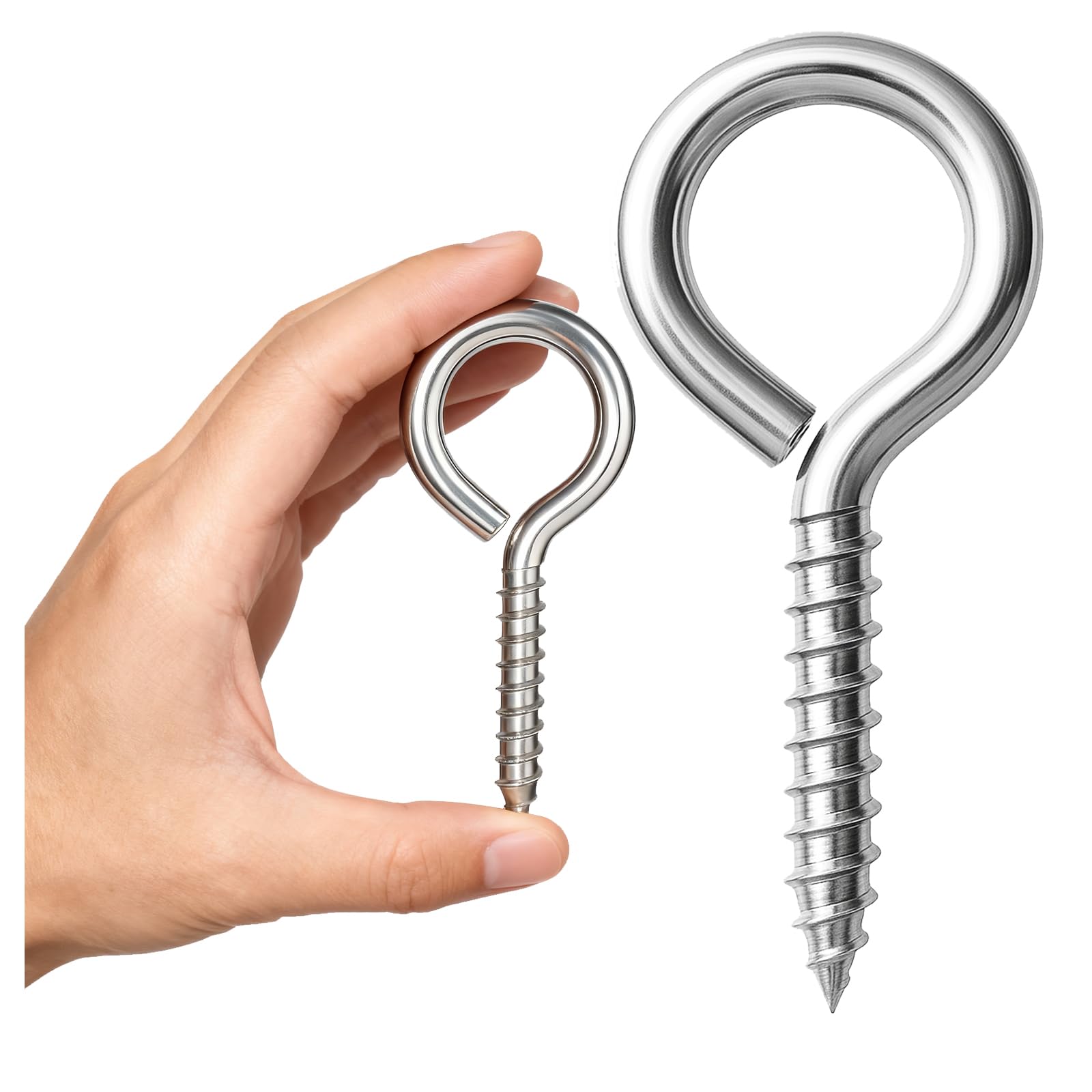10PCS 4 Inch Size 304 Stainless Steel Eye Screws Heavy Duty M8 Eye Hooks