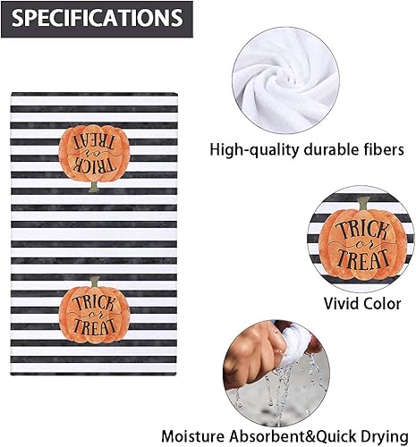 Miniatura 7 de Juego de 2 paños de cocina espeluznantes de Halloween de 18 x 28 pulgadas, juego de 2, paños de cocina de Halloween a rayas para cocinar y hornear