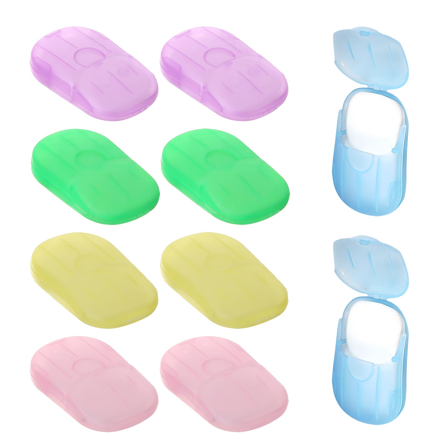 Feuille de Savon Portable 200Pcs, 10 Boîtes Ovales Mini Savon Voyage Solide, 5 Couleurs Savon Antibactérien Jetable