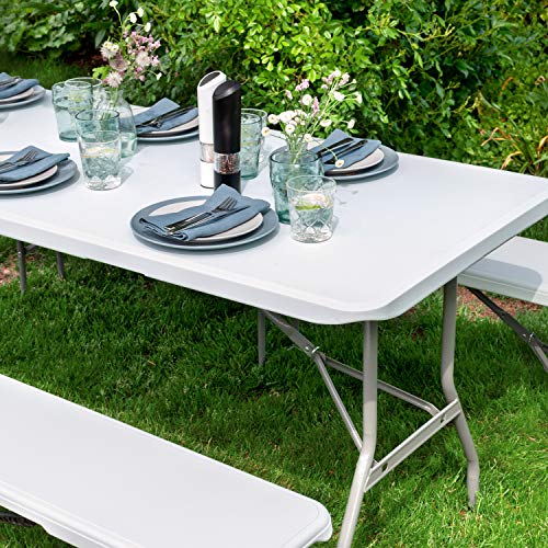Park Alley Bierzeltgarnitur Gartenmöbel-Set, Festzeltgarnitur aus Kunststoff, Bierbank und Biertisch sind zusammenklappbar, Im Gartengarnitur Set enthalten sind: 2x Bierbank, 1x Biertisch, glatt weiß - 6