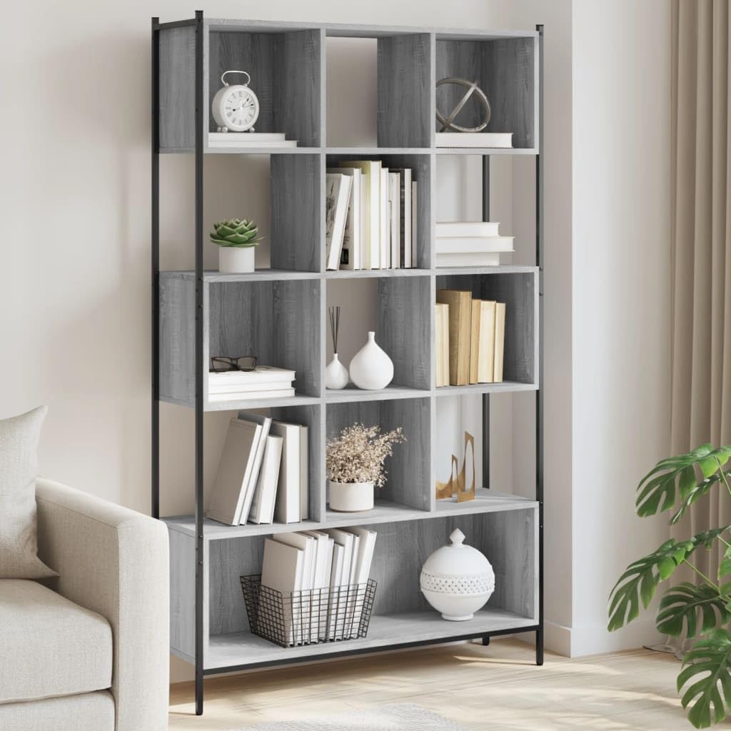 Estantería gris Sonoma 102 x 28 x 172 cm de material de madera con 5 estantes para salón, oficina y habitación infantil, solución de almacenamiento versátil, construcción estable, ahorra