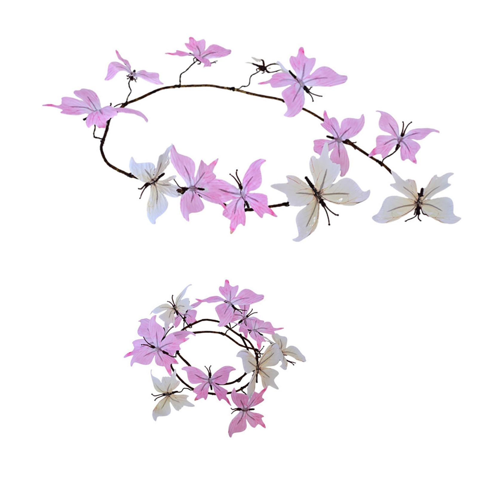 Of 2 Gradual Color Changing Butterfly Vine Wreaths Blossomy Wreath Set for Home Party Wedding Decors Seasonal Wall Hanging Decors