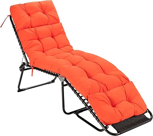 Miniatura 8 de Silla, tumbona de patio de 72 x 22 x 4 pulgadas con 4 lazos de cuerda, cojines reclinables gruesos, 1 unidad (paquete de 1), naranja