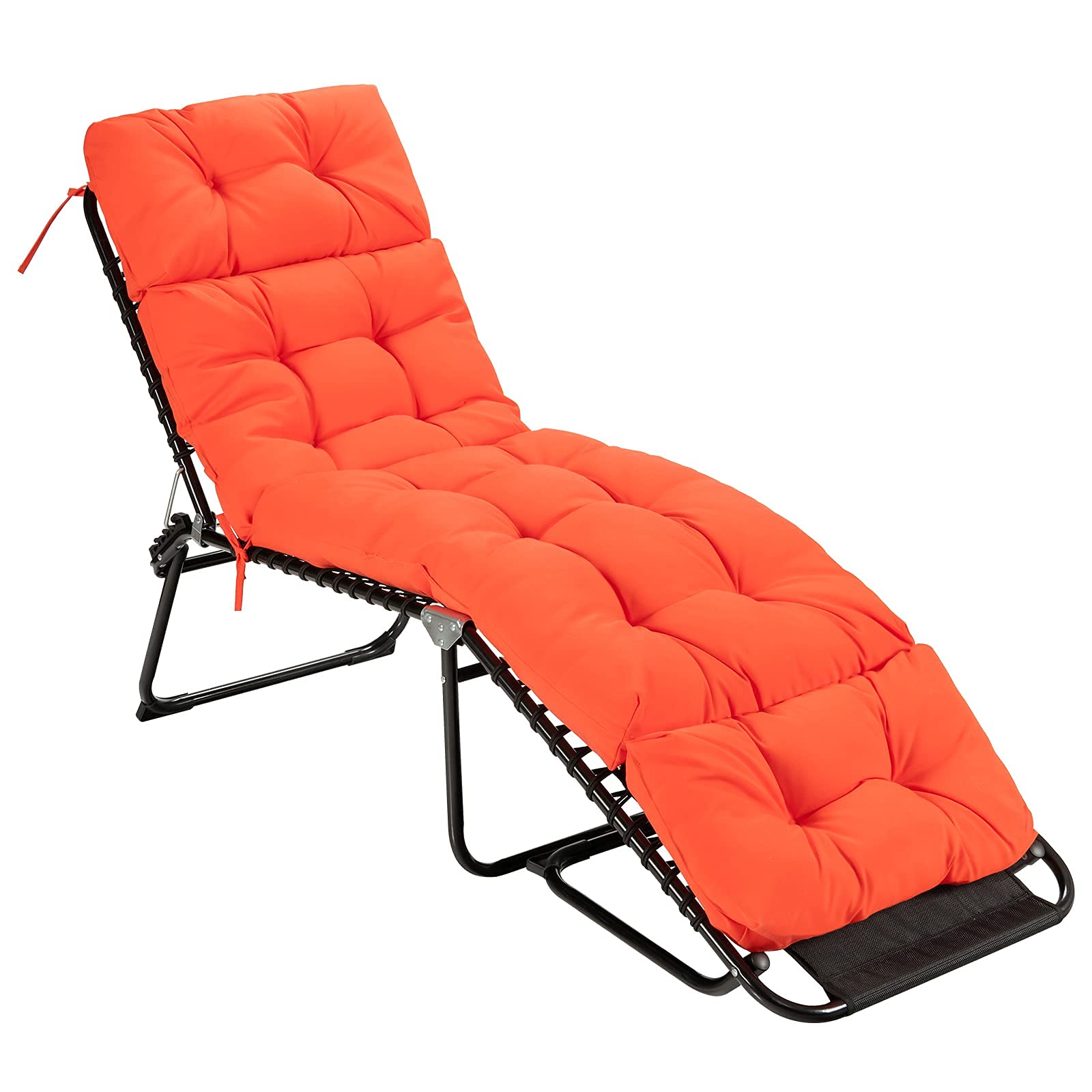 GRAFFY Coussin de Chaise Longue avec 4 Attaches – Coussin épais avec Design imperméable – pour extérieur et intérieur (Orange) – 183 x 55,9 x 10,2 cm