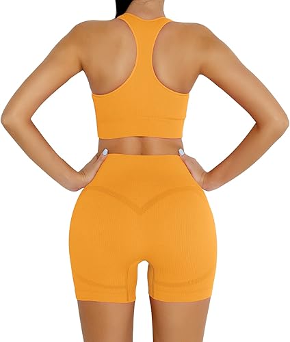 Miniatura 2 de DADAB Conjuntos de entrenamiento de dos piezas para mujer, ropa para gimnasio, yoga, top deportivo sin costuras con espalda nadadora, camisetas sin