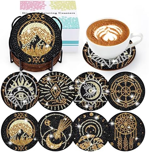 8 PCs Diamond Art Car Cup Coaster, Arts and Crafts for Adults Diamond Painting Kits, DIY Mandala Coasters for Crafts (Black)