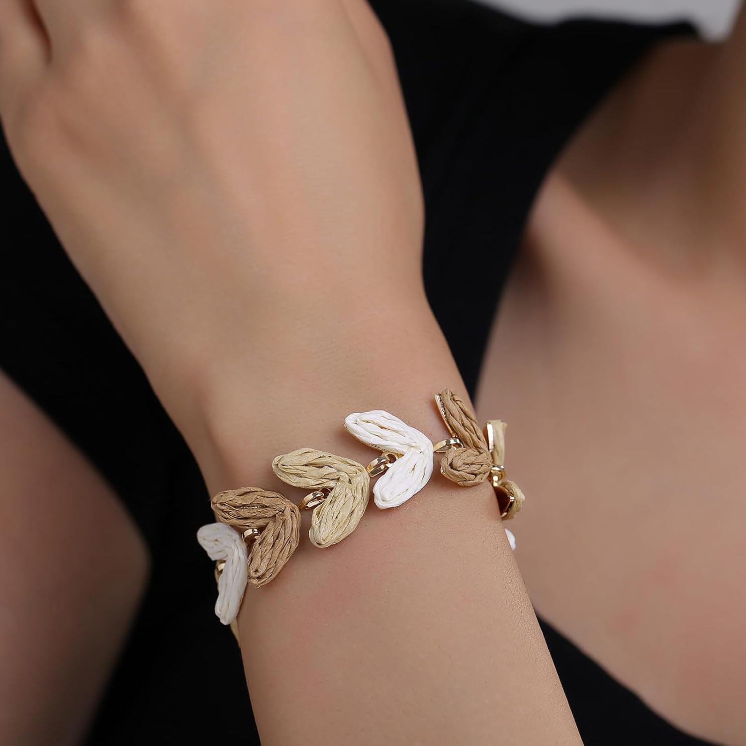 Tropical Colorful Raffia Bracelet for Women, Gradient Beach Palm Leaf Anklet Boho Jewelry, Handmade Adjustable Link Bracelet - Image 2