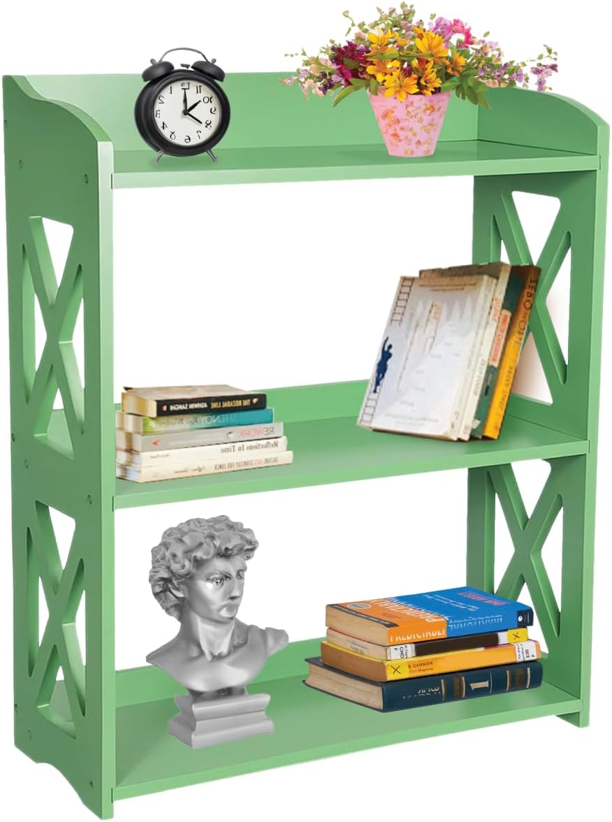 White Bookcase by Natural Wood, 4 Tier Bookshelf, Small Book Shelves Freestanding Display Storage Shelves. Open Bookshelf for Bedroom, Living Room and Office (White, 3 Tier)