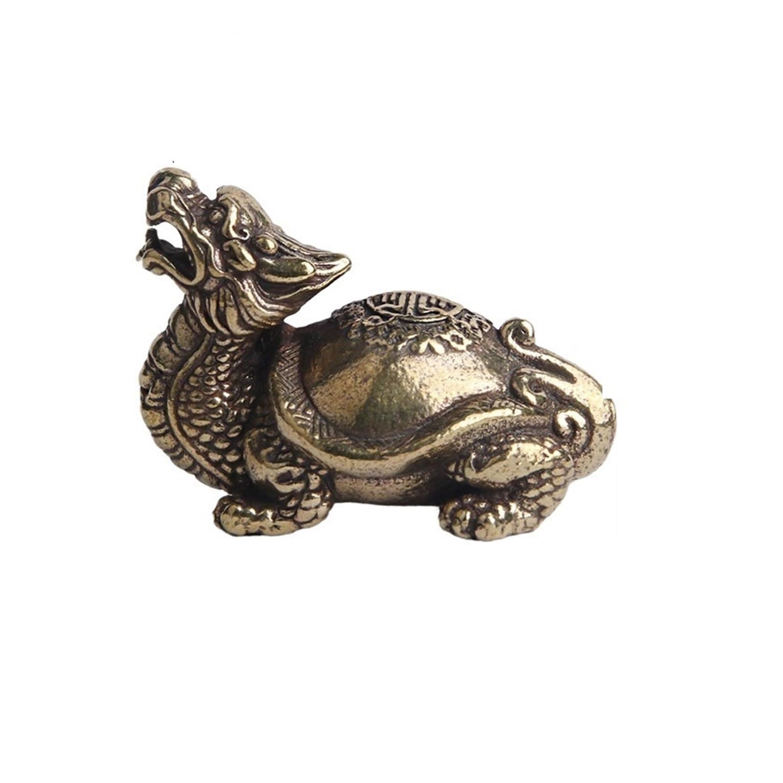 Huolimxun Brass Mythical Beast Dragon Turtle Statue Miniature Animal Tea Pet Statue Home Desktop Decoration Ornaments