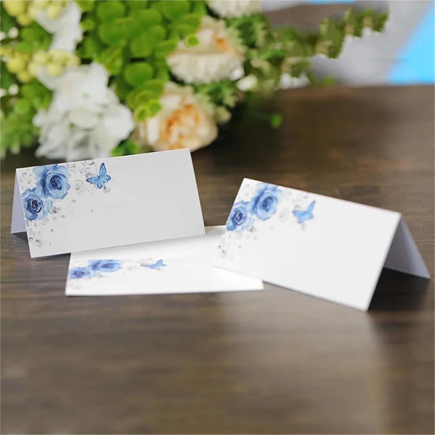 Cherrii Tarjetas de Lugar plegadas en Blanco de 100 Piezas