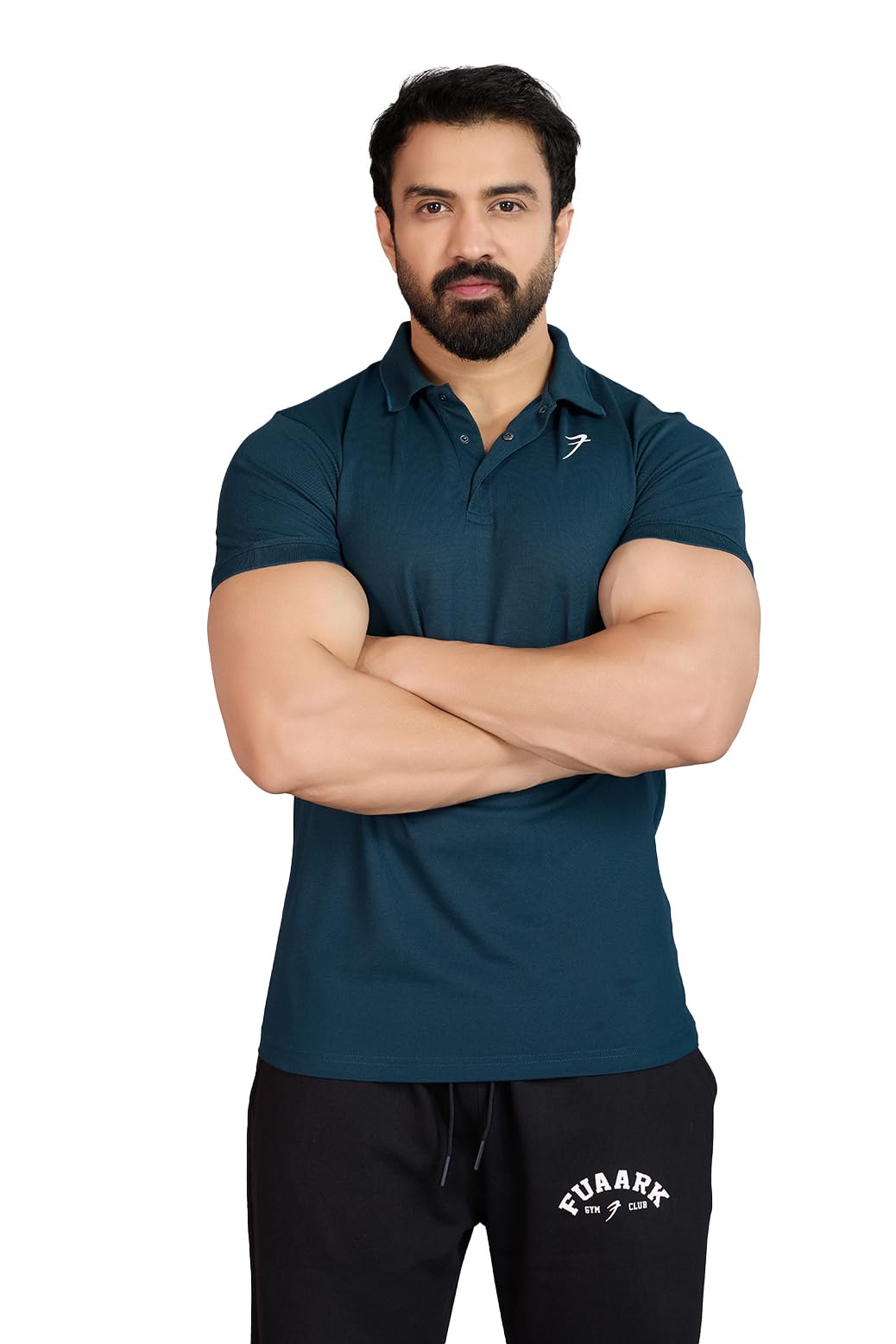 fuaark Men Slim Fit Pique Aura Polo Tshirt with Short Sleeves & Reflective Chest Logo --picture-22